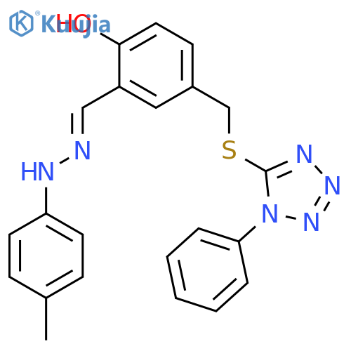 Benzaldehyde, 2-hydroxy-5-[[(1-phenyl-1H-tetrazol-5-yl)thio]methyl]-, (4-methylphenyl)hydrazone structure