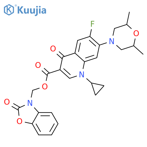 3-Quinolinecarboxylic acid, 1-cyclopropyl-7-(2,6-dimethyl-4-morpholinyl)-6-fluoro-1,4-dihydro-4-oxo- , (2-oxo-3(2H)-benzoxazolyl)methyl ester structure
