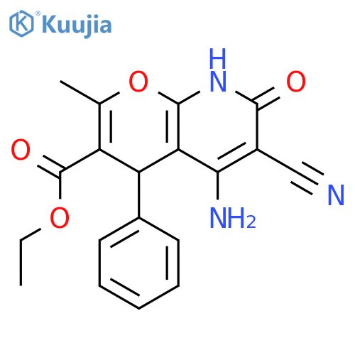 4H-Pyrano[2,3-b]pyridine-3-carboxylic acid, 5-amino-6-cyano-7,8-dihydro-2-methyl-7-oxo-4-phenyl-, ethyl ester structure