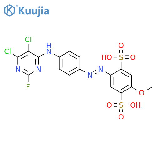 1,4-Benzenedisulfonic acid, 2-[[4-[(5,6-dichloro-2-fluoro-4-pyrimidinyl)amino]phenyl]azo]-5-methoxy- structure