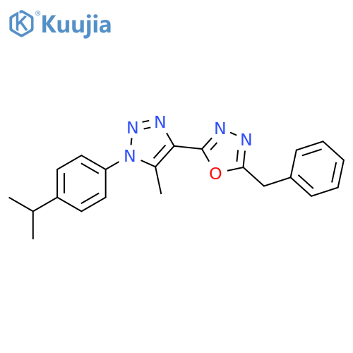 2-benzyl-5-{5-methyl-1-[4-(propan-2-yl)phenyl]-1H-1,2,3-triazol-4-yl}-1,3,4-oxadiazole structure