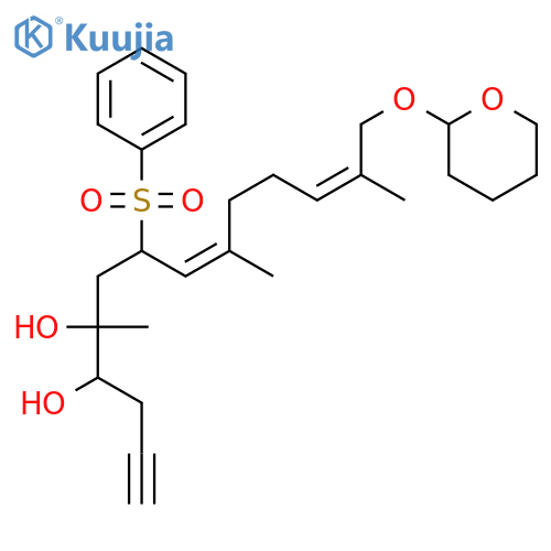 8,12-Tetradecadien-1-yne-4,5-diol, 5,9,13-trimethyl-7-(phenylsulfonyl)-14-[(tetrahydro-2H-pyran-2-yl)oxy]- structure