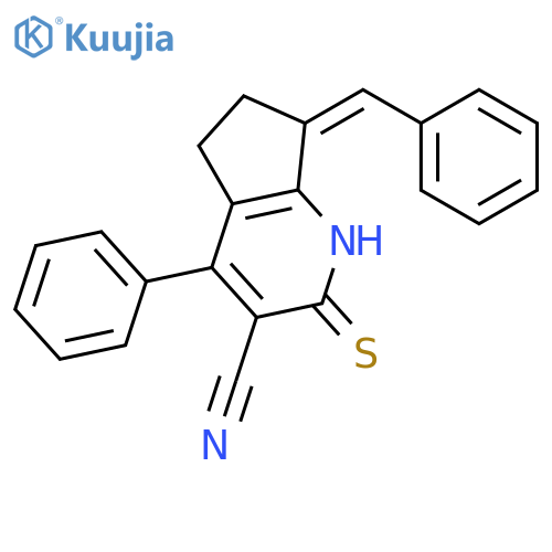 1H-Cyclopenta[b]pyridine-3-carbonitrile, 2,5,6,7-tetrahydro-4-phenyl-7-(phenylmethylene)-2-thioxo- structure