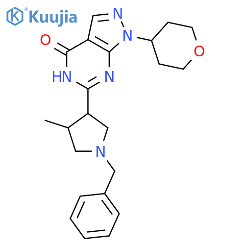 1,5-Dihydro-6-[(3S,4S)-4-methyl-1-(phenylmethyl)-3-pyrrolidinyl]-1-(tetrahydro-2H-pyran-4-yl)-4H-pyrazolo[3,4-d]pyrimidin-4-one structure