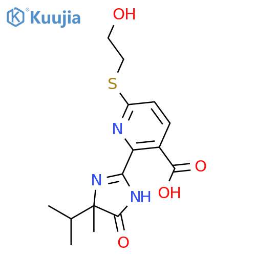 3-Pyridinecarboxylic acid, 2-[4,5-dihydro-4-methyl-4-(1-methylethyl)-5-oxo-1H-imidazol-2-yl]-6-[(2- hydroxyethyl)thio]- structure