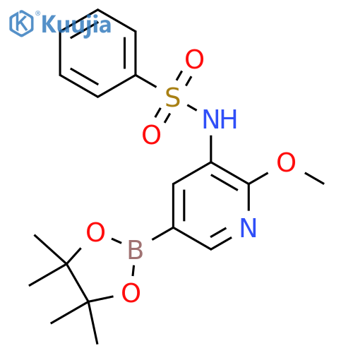 N-(2-Methoxy-5-(4,4,5,5-tetramethyl-1,3,2-dioxaborolan-2-yl)pyridin-3-yl)benzenesulfonamide structure