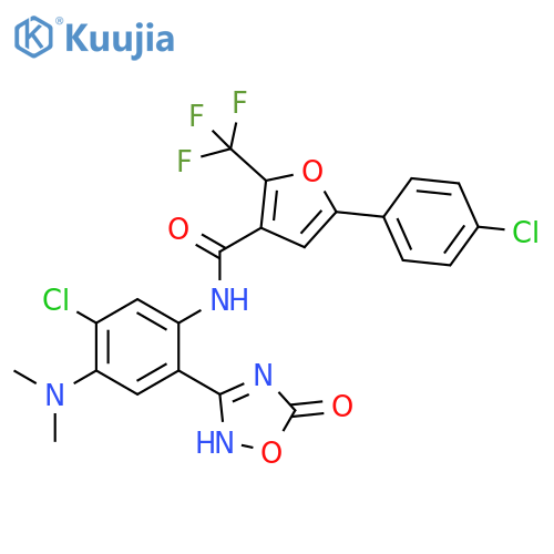 5-(4-chloro-phenyl)-2-trifluoromethyl-furan-3-carboxylic acid [5-chloro-4-dimethyl-amino-2-(5-oxo-4,5-dihydro-[1,2,4]oxadiazol-3-yl)-phenyl]-amide structure