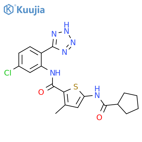 5-(cyclopentanecarbonyl-amino)-3-methyl-thiophene-2-carboxylic acid [5-chloro-2-(1H-tetrazol-5-yl)-phenyl]-amide structure