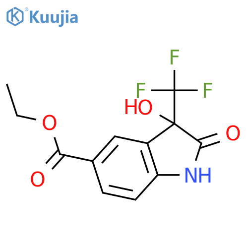 1H-Indole-5-carboxylic acid, 2,3-dihydro-3-hydroxy-2-oxo-3-(trifluoromethyl)-, ethyl ester structure