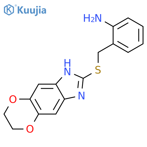 Benzenamine, 2-[[(6,7-dihydro-1H-[1,4]dioxino[2,3-f]benzimidazol-2-yl)thio]methyl]- structure