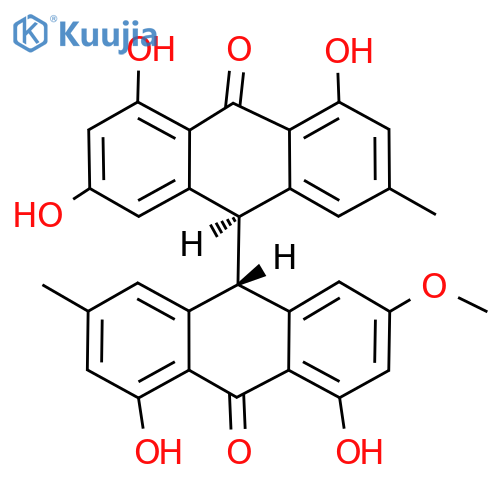 rel-(+)-(9R,9'S)-2,4,4',5,5'-Pentahydroxy-2'-methoxy-7,7'-dimethyl[9,9'-bianthracene]-10,10'(9H,9'H)-dione structure