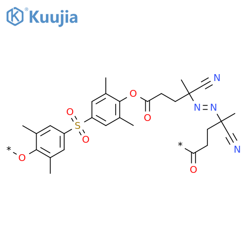 Poly[oxy(2,6-dimethyl-1,4-phenylene)sulfonyl(3,5-dimethyl-1,4-phenylene)oxy(4-cyano-4-methyl-1-oxo-1,4-butanediyl)azo(1-cyano-1-methyl-4-oxo-1,4-butanediyl)] structure