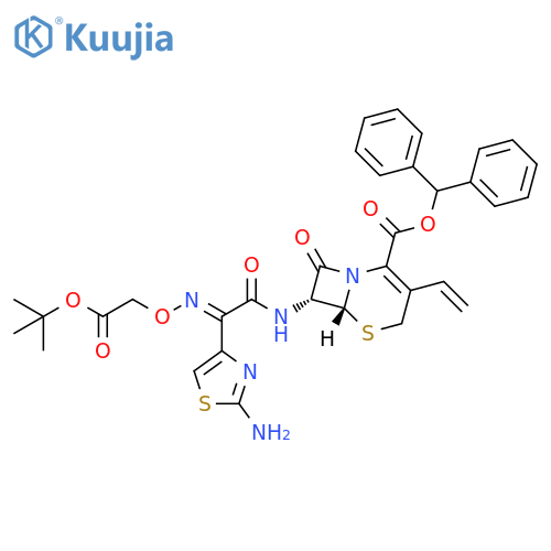 5-Thia-1-azabicyclo[4.2.0]oct-2-ene-2-carboxylic acid, 7-[[(2-amino-4-thiazolyl)[[2-(1,1-dimethylethoxy)-2-oxoethoxy]imino]acetyl]amino]-3-ethenyl-8-oxo-, diphenylmethyl ester, [6R-[6α,7β(E)]]- structure
