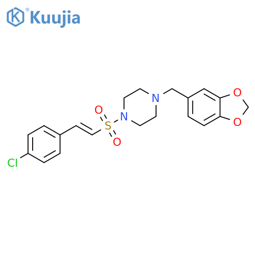 1-[(1,3-Dioxaindan-5-yl)methyl]-4-[2-(4-chlorophenyl)ethenesulfonyl]piperazine structure