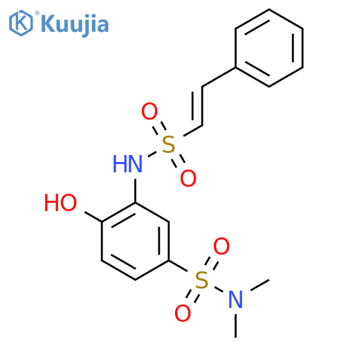4-hydroxy-N,N-dimethyl-3-(2-phenylethenesulfonamido)benzene-1-sulfonamide structure