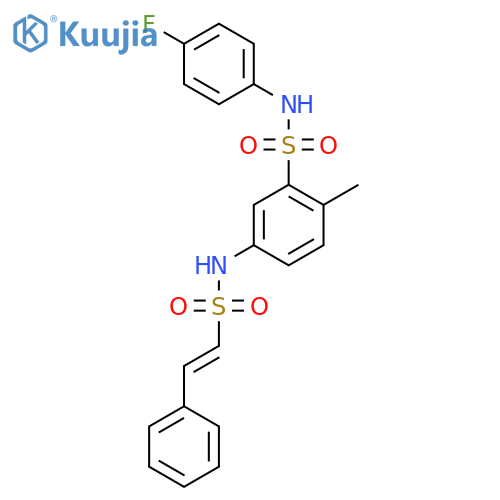 N-(4-fluorophenyl)-2-methyl-5-(2-phenylethenesulfonamido)benzene-1-sulfonamide structure