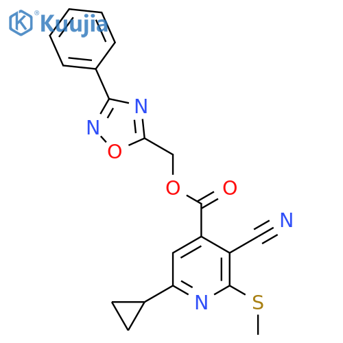 (3-Phenyl-1,2,4-oxadiazol-5-yl)methyl 3-cyano-6-cyclopropyl-2-(methylsulfanyl)pyridine-4-carboxylate structure