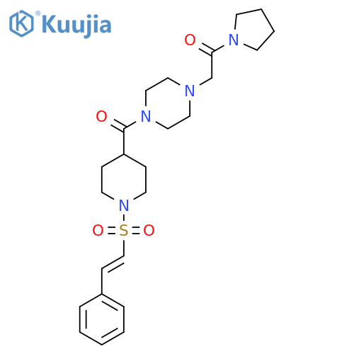 2-[4-[1-[(E)-2-phenylethenyl]sulfonylpiperidine-4-carbonyl]piperazin-1-yl]-1-pyrrolidin-1-ylethanone structure