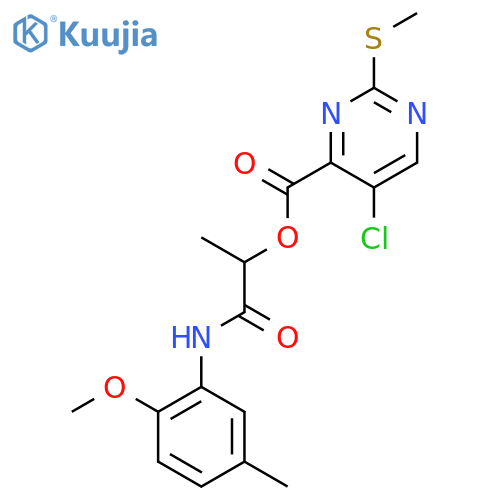 1-[(2-Methoxy-5-methylphenyl)carbamoyl]ethyl 5-chloro-2-(methylsulfanyl)pyrimidine-4-carboxylate structure