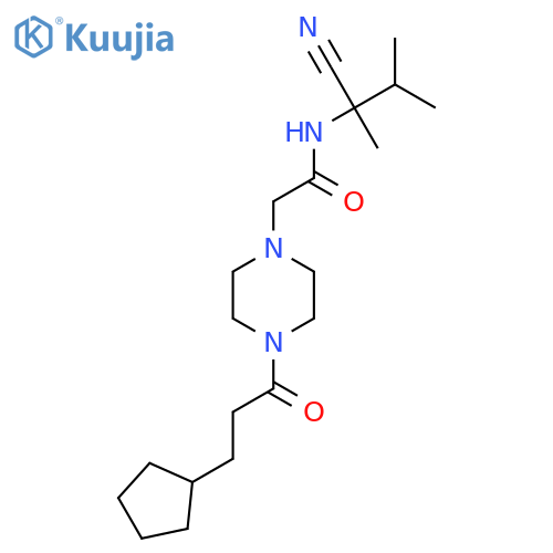 N-(1-cyano-1,2-dimethylpropyl)-2-[4-(3-cyclopentylpropanoyl)piperazin-1-yl]acetamide structure