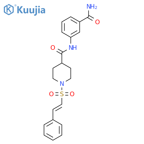 N-(3-carbamoylphenyl)-1-(2-phenylethenesulfonyl)piperidine-4-carboxamide structure