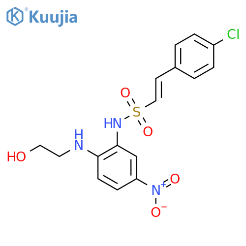 2-(4-chlorophenyl)-N-{2-[(2-hydroxyethyl)amino]-5-nitrophenyl}ethene-1-sulfonamide structure