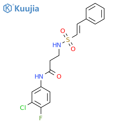 N-(3-chloro-4-fluorophenyl)-3-(2-phenylethenesulfonamido)propanamide structure
