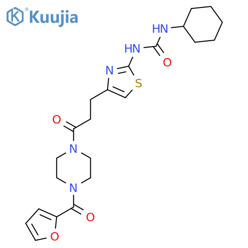 1-cyclohexyl-3-(4-{3-[4-(furan-2-carbonyl)piperazin-1-yl]-3-oxopropyl}-1,3-thiazol-2-yl)urea structure