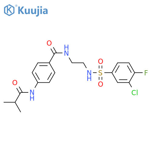 N-[2-(3-chloro-4-fluorobenzenesulfonamido)ethyl]-4-(2-methylpropanamido)benzamide structure
