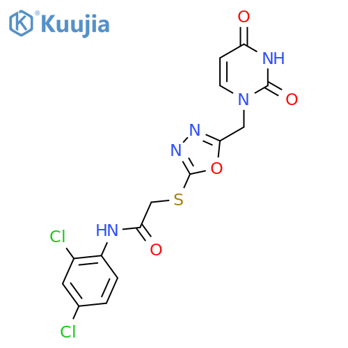 N-(2,4-dichlorophenyl)-2-({5-[(2,4-dioxo-1,2,3,4-tetrahydropyrimidin-1-yl)methyl]-1,3,4-oxadiazol-2-yl}sulfanyl)acetamide structure