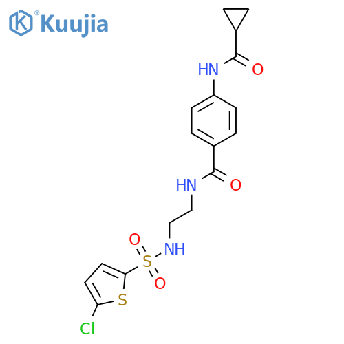 N-[2-(5-chlorothiophene-2-sulfonamido)ethyl]-4-cyclopropaneamidobenzamide structure