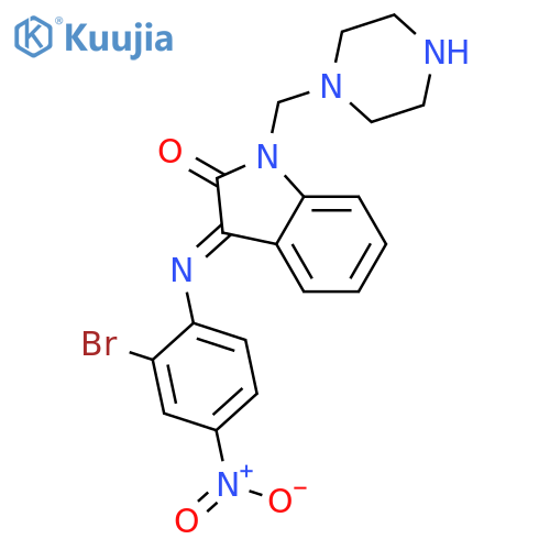 2H-Indol-2-one, 3-[(2-bromo-4-nitrophenyl)imino]-1,3-dihydro-1-(1-piperazinylmethyl)- structure