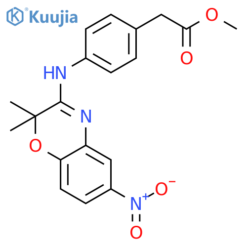 Benzeneacetic acid, 4-[(2,2-dimethyl-6-nitro-2H-1,4-benzoxazin-3-yl)amino]-, methyl ester structure