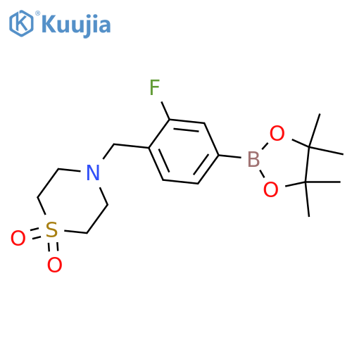 4-[2-Fluoro-4-(4,4,5,5-tetramethyl[1,3,2]dioxaborolan-2-yl)benzyl]thiomorpholine 1,1-dioxide structure