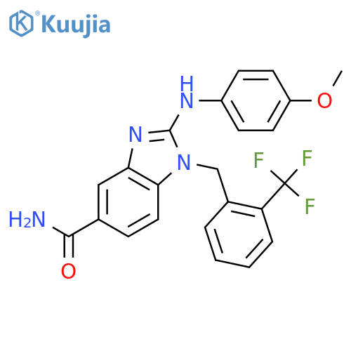 2-((4-Methoxyphenyl)amino)-1-(2-(trifluoromethyl)-benzyl)-1H-benzodimidazole-5-carboxamide structure