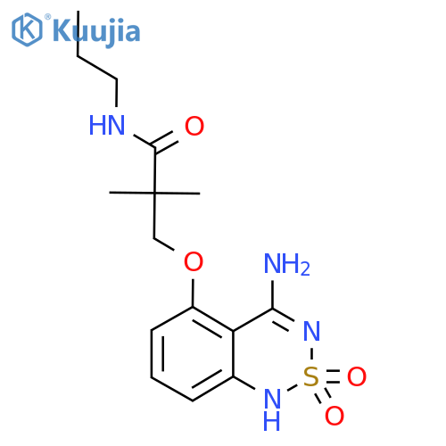 3-(4-imino-2,2-dioxo-3,4-dihydro-1H-2lambda6,1,3-benzothiadiazin-5-yl)oxy-2,2-dimethyl-N-propylpropanamide structure