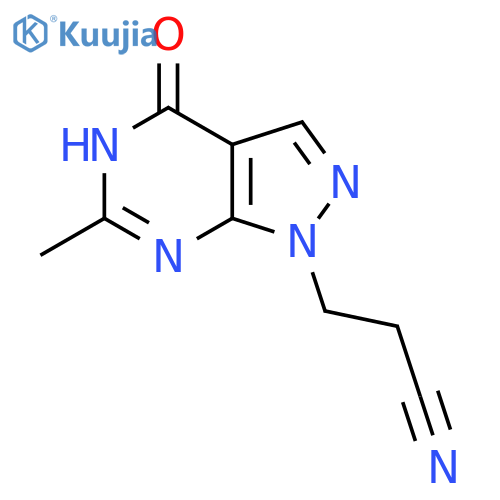3-{6-methyl-4-oxo-1H,4H,5H-pyrazolo3,4-dpyrimidin-1-yl}propanenitrile structure