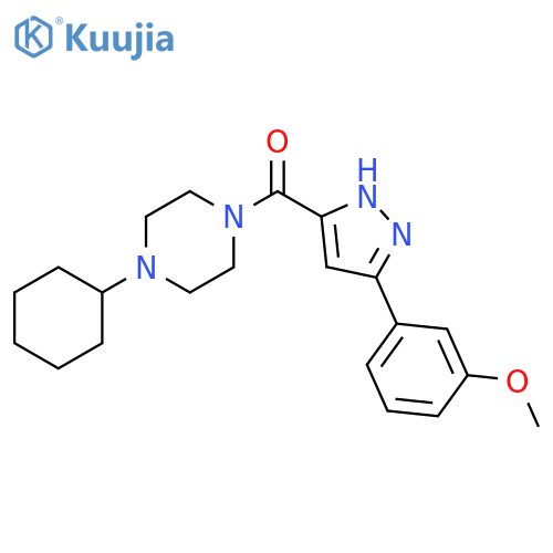 1-cyclohexyl-4-[5-(3-methoxyphenyl)-1H-pyrazole-3-carbonyl]piperazine structure