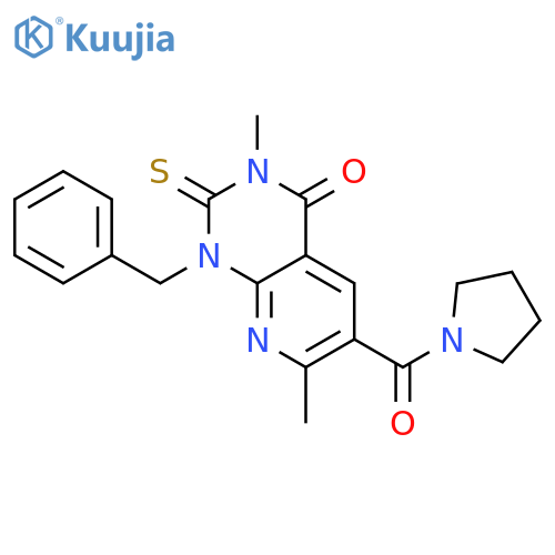 Pyrido[2,3-d]pyrimidin-4(1H)-one,2,3-dihydro-3,7-dimethyl-1-(phenylmethyl)-6-(1-pyrrolidinylcarbonyl)-2-thioxo- structure