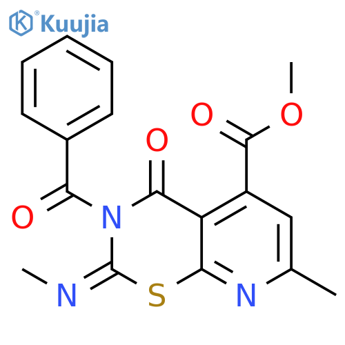 2H-Pyrido[3,2-e]-1,3-thiazine-5-carboxylic acid, 3-benzoyl-3,4-dihydro-7-methyl-2-(methylimino)-4-oxo-, methyl ester structure