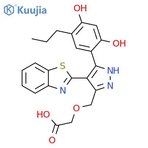 2-{[4-(1,3-benzothiazol-2-yl)-3-(2,4-dihydroxy-5-propylphenyl)-1H-pyrazol-5-yl]methoxy}acetic acid structure