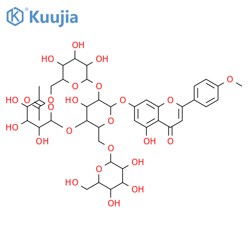 4H-1-Benzopyran-4-one,7-[(O-6-O-acetyl-b-D-glucopyranosyl-(1&reg;2)-O-[6-deoxy-b-D-mannopyranosyl-(1&reg;4)]-O-[b-D-glucopyranosyl-(1&reg;6)]-b-D-glucopyranosyl)oxy]-5-hydroxy-2-(4-methoxyphenyl)-(9CI) structure