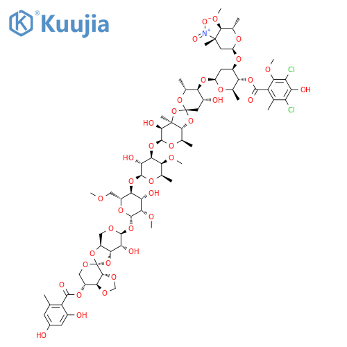 b-D-Mannopyranoside,O-(1R)-4-O-(2,4-dihydroxy-6-methylbenzoyl)-2,3-O-methylene-D-xylopyranosylidene-(1®3-4)-a-L-lyxopyranosyl O-2,3,6-trideoxy-3-C-methyl-4-O-methyl-3-nitro-a-L-arabino-hexopyranosyl-(1®3)-O-2,6-dideoxy-4-O-(3,5-dichloro-4-hydroxy-2-methoxy-6-methylbenzoyl)-b-D-arabino-hexopyranosyl-(1®4)-O-(1R)-2,6-dideoxy-D-arabino-hexopyranosylidene-(1®3-4)-O-6-deoxy-3-C-methyl-b-D-mannopyranosyl-(1®3)-O-6-deoxy-4- structure
