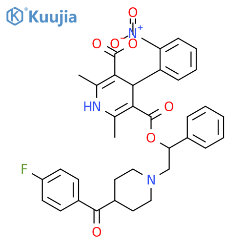 3,5-Pyridinedicarboxylic acid, 1,4-dihydro-2,6-dimethyl-4-(2-nitrophenyl)-, 2-[4-(4-fluorobenzoyl)-1-piperidinyl]-1-phenylethyl methyl ester structure