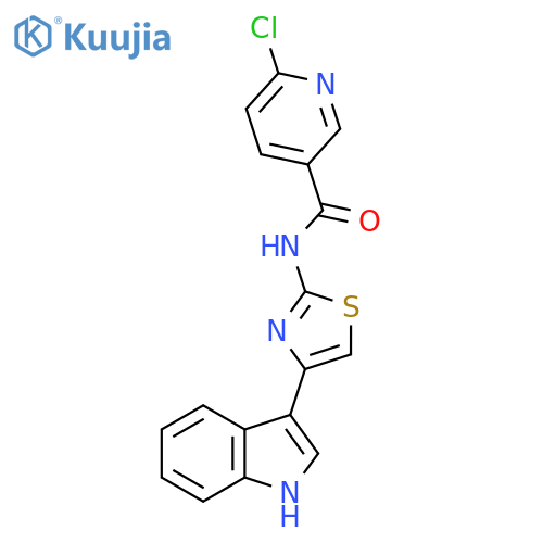 6-chloro-N-[4-(1H-indol-3-yl)-1,3-thiazol-2-yl]pyridine-3-carboxamide structure