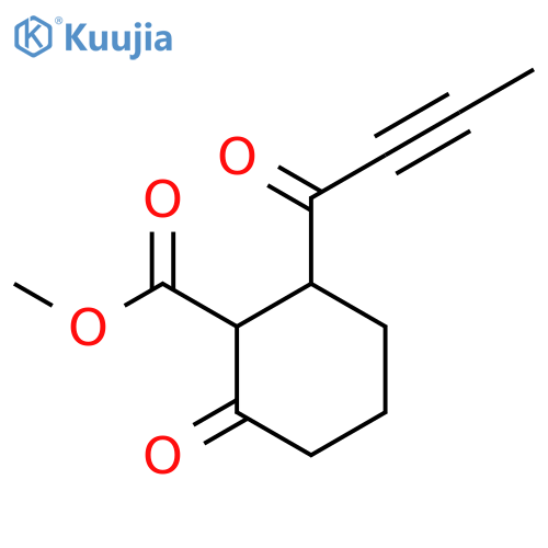 Cyclohexanecarboxylic acid, 2-oxo-6-(1-oxo-2-butynyl)-, methyl ester structure