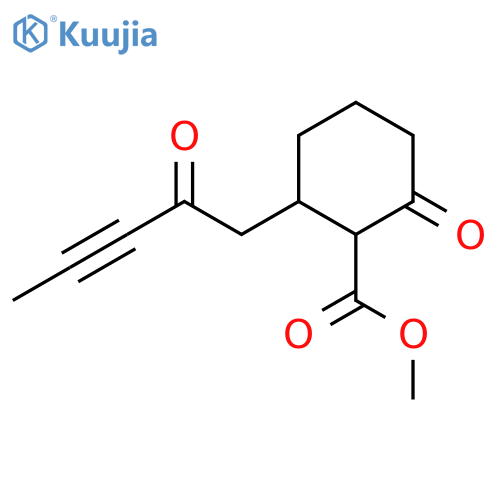 Cyclohexanecarboxylic acid, 2-oxo-6-(2-oxo-3-pentynyl)-, methyl ester structure