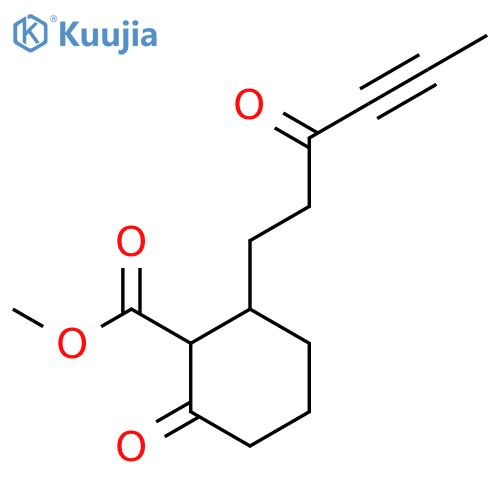 Cyclohexanecarboxylic acid, 2-oxo-6-(3-oxo-4-hexynyl)-, methyl ester structure