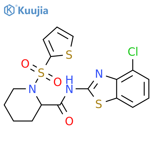 N-(4-chloro-1,3-benzothiazol-2-yl)-1-(thiophene-2-sulfonyl)piperidine-2-carboxamide structure
