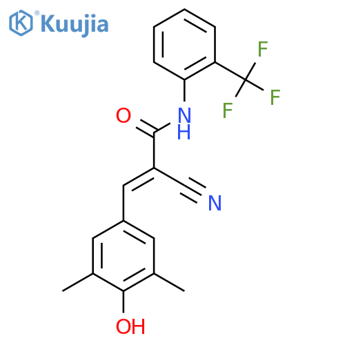 2-cyano-3-(4-hydroxy-3,5-dimethylphenyl)-N-[2-(trifluoromethyl)phenyl]prop-2-enamide structure